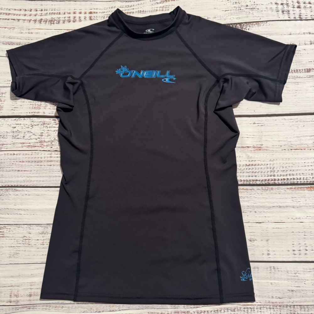 O'NEILL Youth Basic Skins UPF 50+ Short Sleeve Rash Guard Black Girls Size L